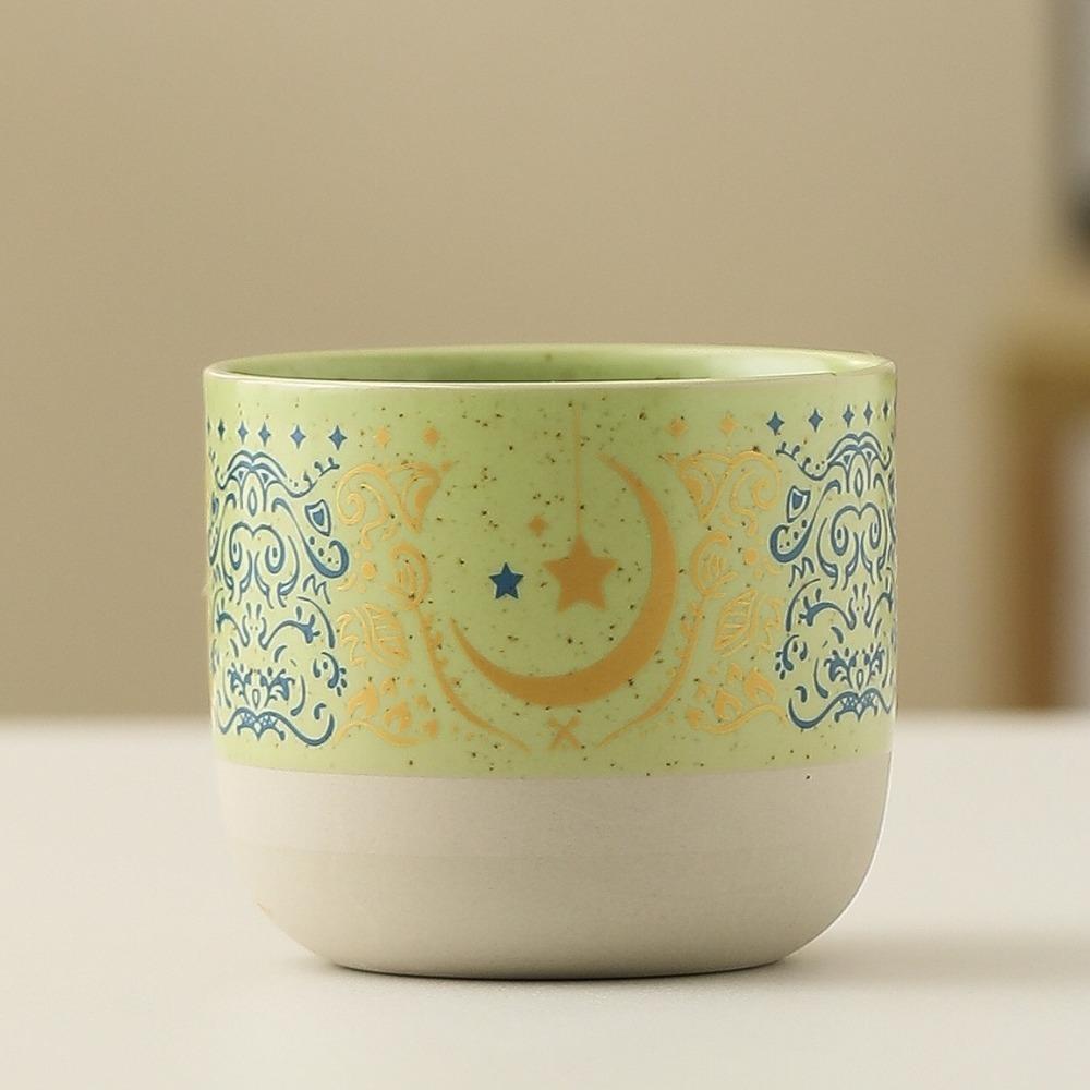 Retro Ceramic Coffee Cup Arabic Style Milk Cup Traditional Flat Bottomed Cup Home Use