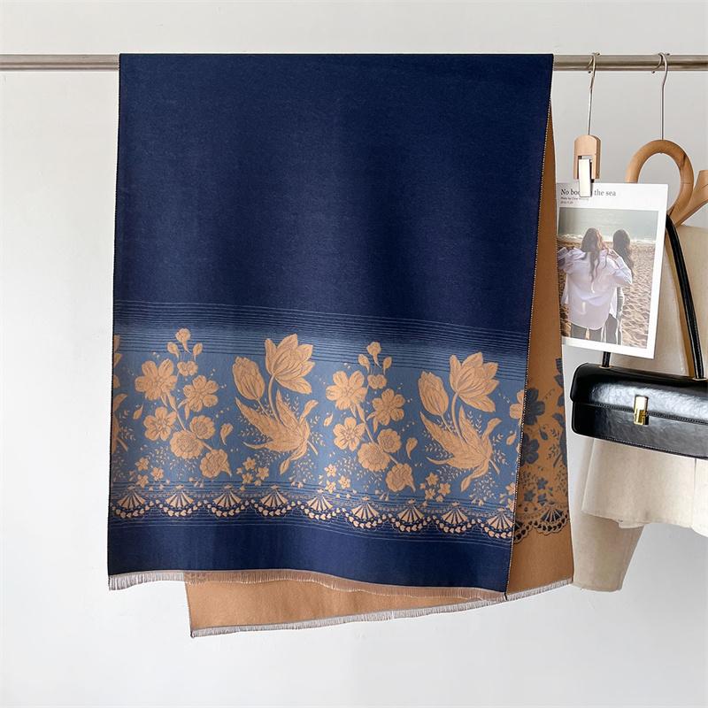Design Floral Printed Cashmere Scarf Women Winter Pashmina Shawls And Wraps Thick Warm Bufanda Stoles Blanket Luxury