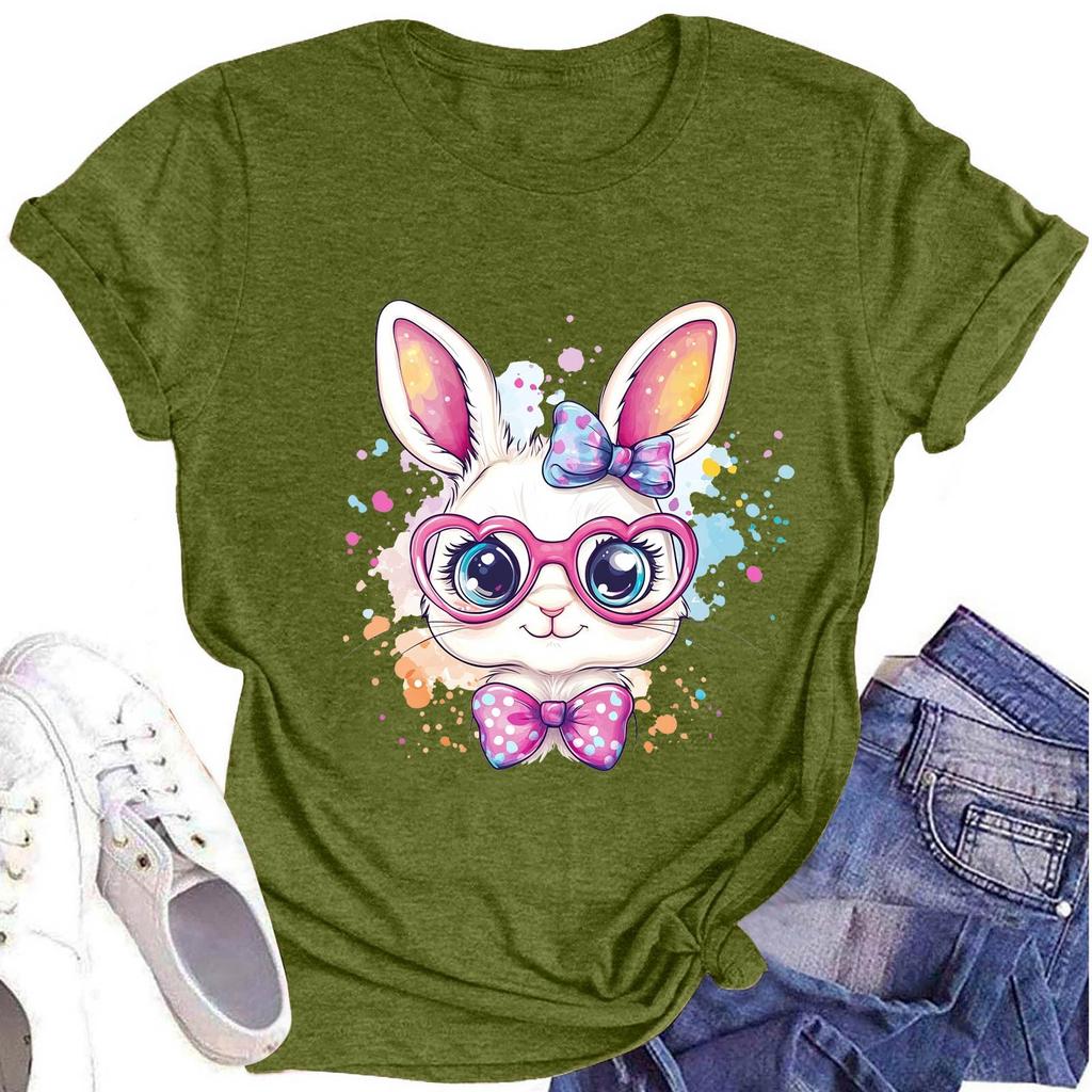 Женская модная футболка с круглым вырезом и коротким рукавом, повседневный топ с пасхальным принтом