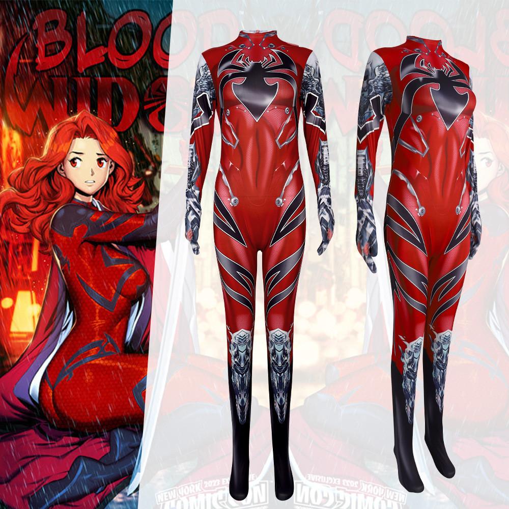 Blood Widow Cosplay Costume Cartoon Jumpsuits Halloween Party Stage Performance