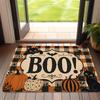 1pc, 2D Flat Printing, Halloween BOO Black Cat Pumpkin Plaid Entrance Mat, Perfect for Holiday Dining And Home Decor, Indoor/Outdoor Party Decoration