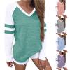 Fashion Women's V-collar Splicing Long Sleeves Leisure Time Tops Blouses