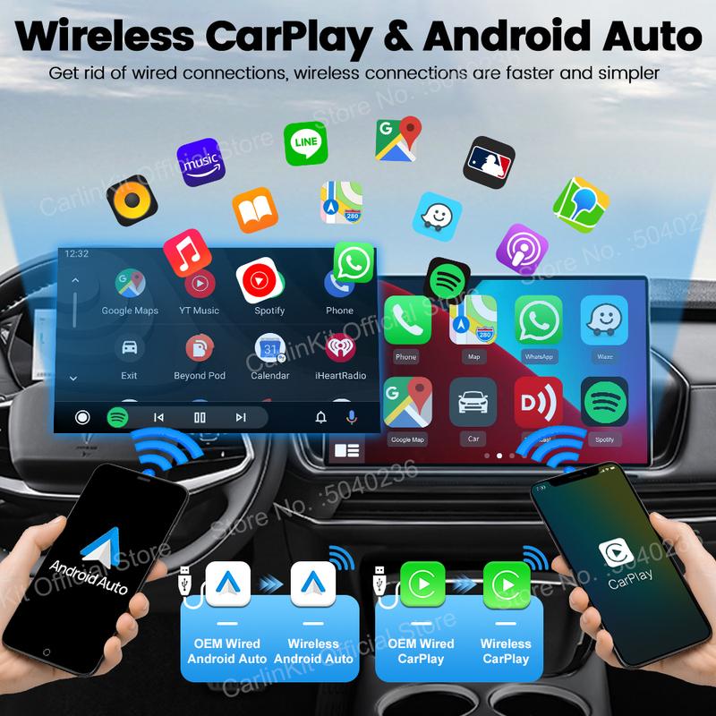 CarlinKit 5.0 Mini Pro Wireless Android Auto & CarPlay Adapter Split Sceeen Online Upgrade 5.8Ghz WiFi Bluetooth Fast Connect