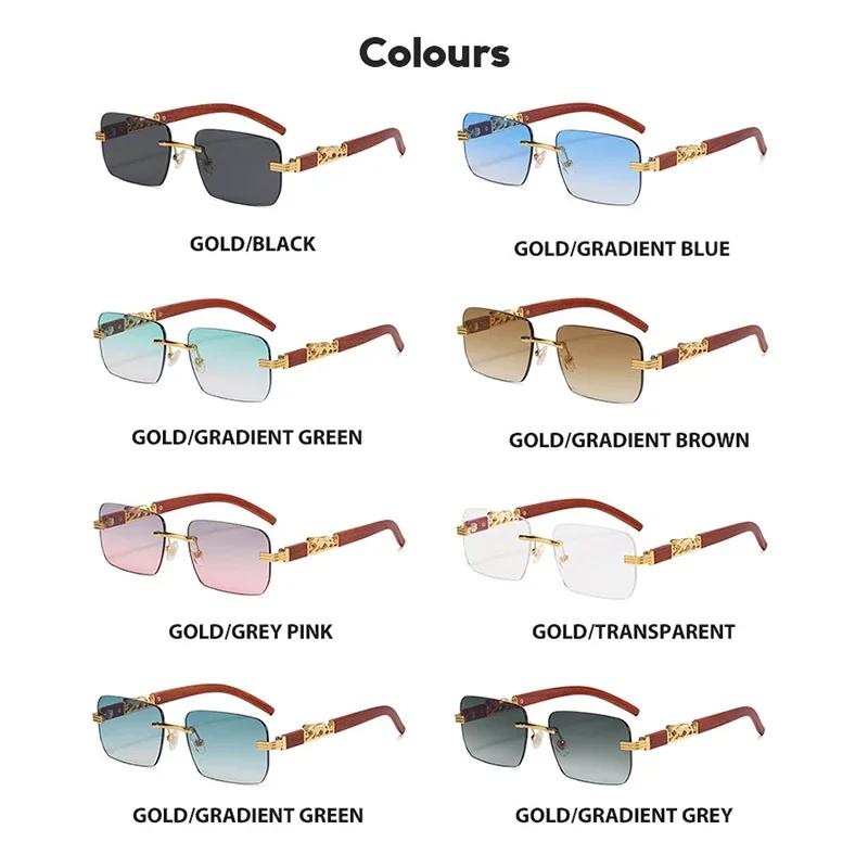 Small Rectangle Rimless Sunglasses Men Luxury Brand Frameless Leopard Sun Glasses for Women Vintage Square Eyewear Shades