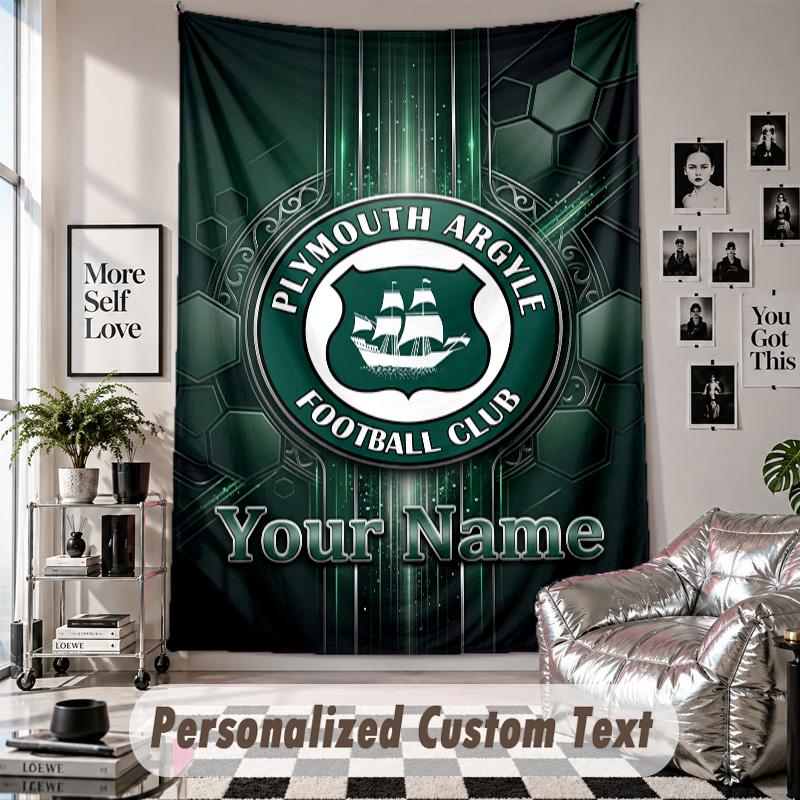Wall Hanging Tapestry With Custom Name & Text, Plymouth Argyle FC Decorative Tapestry For Bedroom