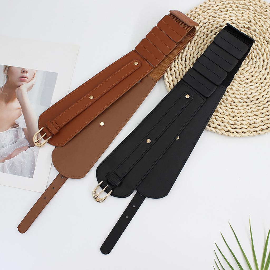 Vintage Elastics Wide Belt Women Fashionable Waist Cincher PU Leather Belt for Party and Daily Wear