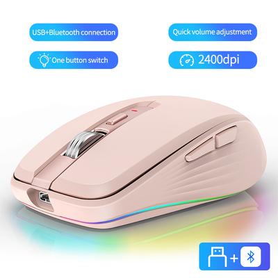 Беспроводная мышь Bluetooth, USB компьютерная мышь, геймерская RGB светящаяся, бесшумная, эргономичная мышь, оптическая мышь 2400 точек на дюйм для ПК, геймера, ноутбука