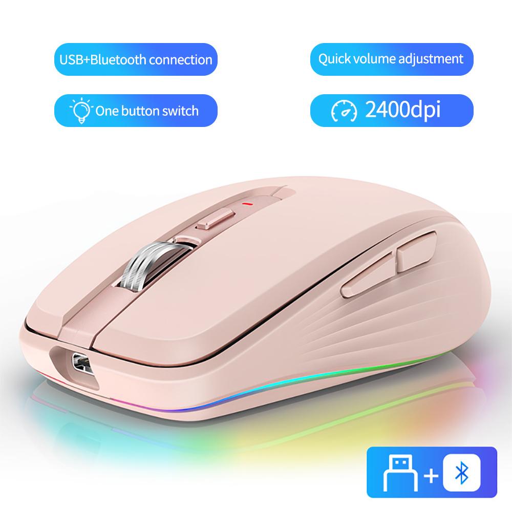 New Dual Mode Rechargeable Bluetooth 2.4G Wireless Mouse RGB Mute Mouse For Windows Mac IOS Android Laptop Tablet Phone PC