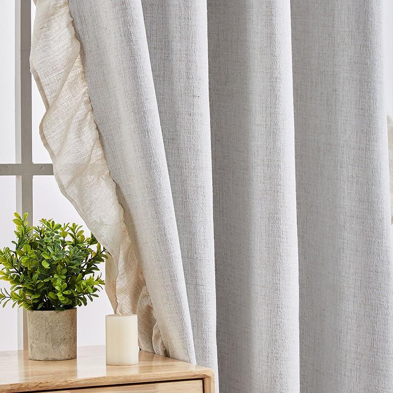 French Linen Blackout Curtain With Ruffles Bedroom Living Room Kitchen Window Door