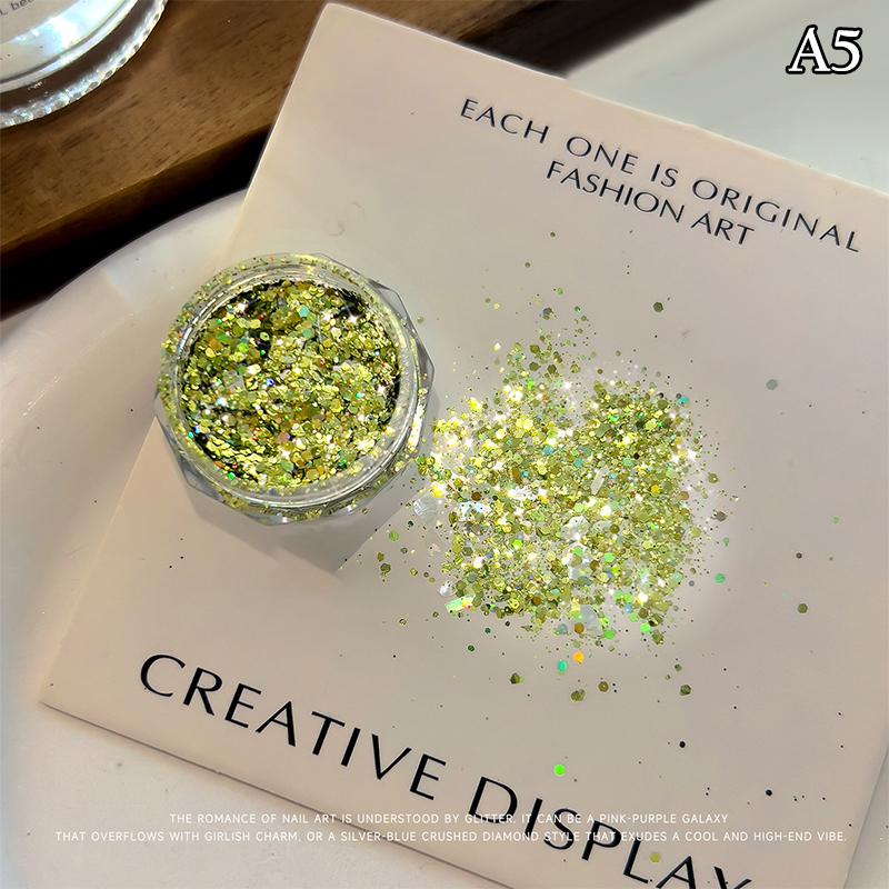 1 Box Holographic Pure Shiny Glitter Flakes Sparkly Chunky Iridescent Gold Silver Metallic Mermaid Nail Art Powder Sequins