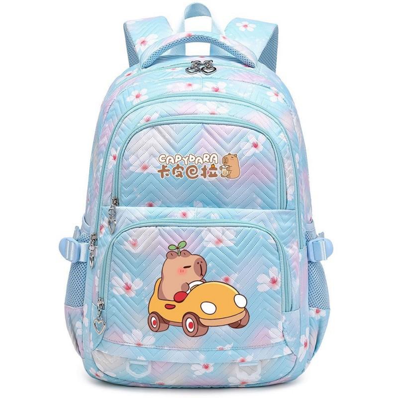 Capybara Print Youth School Backpack Teen Girls Boys Lightweight Multi-Compartment Nylon Bag With Air-Padded Straps