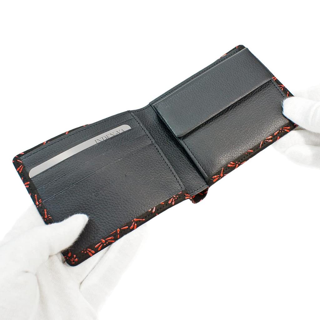 Inden Bifold Billfold Coin Кошелек Черный x Красный Узор Стрекоза [Indenya] Кошелек, Кошелек, J, В комплекте, Оленья кожа, Лак, 2006-21-008