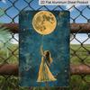 2D Flat 8X12 Inch Metal Wall Art Featuring A Dreamy Night Sky with A Golden Full Moon and A Girl Reaching for A Balloon. This Aluminium Plaque Is