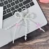 Women Girls Keychains Rings Holders Pearls Silk Ribbon Sweet Y2K Bag Pendants Creative