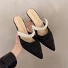 Baotou slippers women's summer wear 2025 pointed tip thin heel rhinestone soft leather comfortable high heel sandals half tray women's shoes
