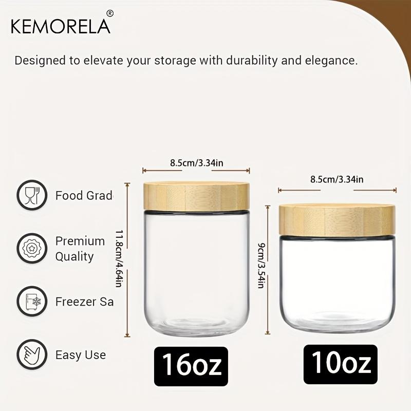 KEMORELA 2/4 шт. Стеклянные банки 290/470 мл с герметичными крышками Контейнеры для овсянки на ночь с бамбуковыми крышками Широкое горлышко Банка Мейсона для салатов