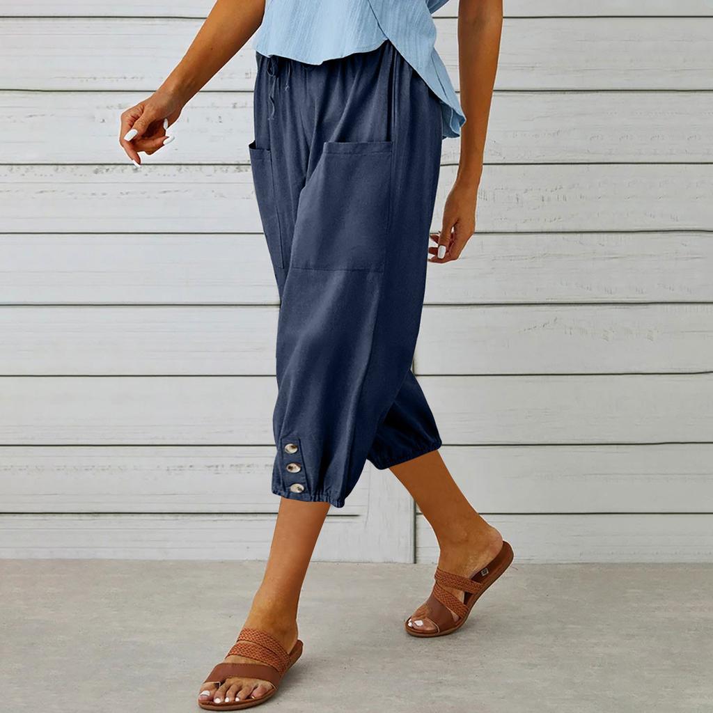 YYFS Women's Fashion Casual Solid Color Print High Waist Trousers Pants & Capris