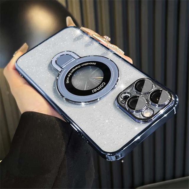 For IPhone 15 Pro Max Luxury Flash Magsafe Magnetic Plating Frame Stand Phone Case for IPhone 12 13 14 16 Plus Protective Cover