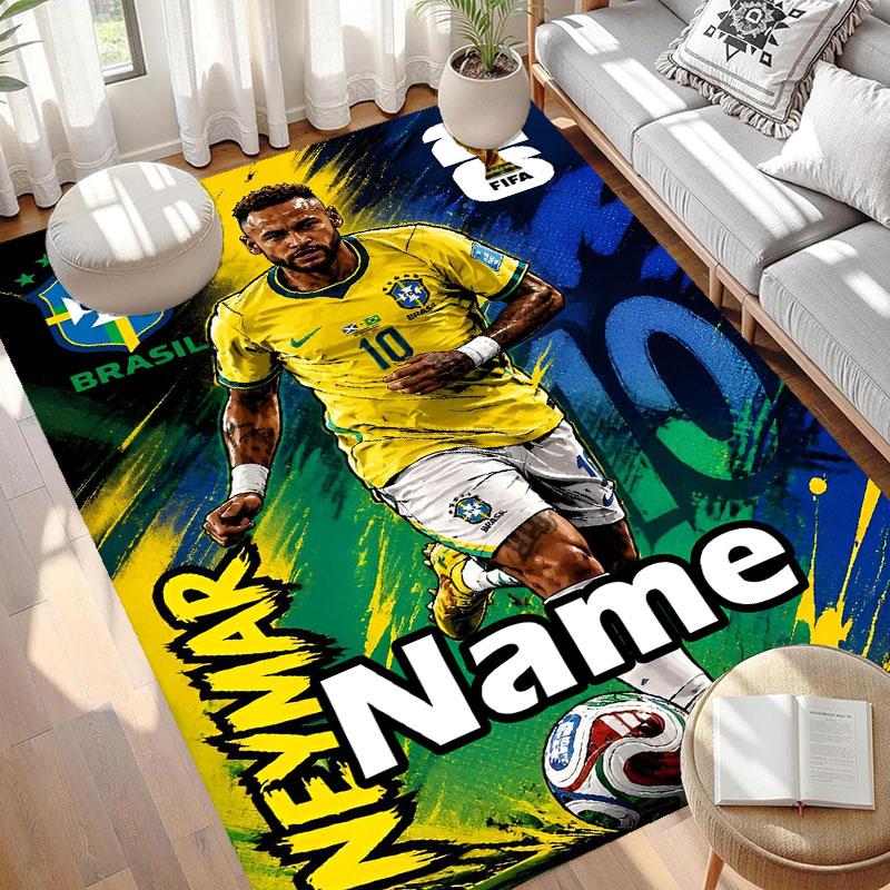 Custom Name Personalized Neymar Jr Print Carpet, Versatile Home Decor Rug, for Playroom, Apartment, Balcony, Entryway, Hallway Gift