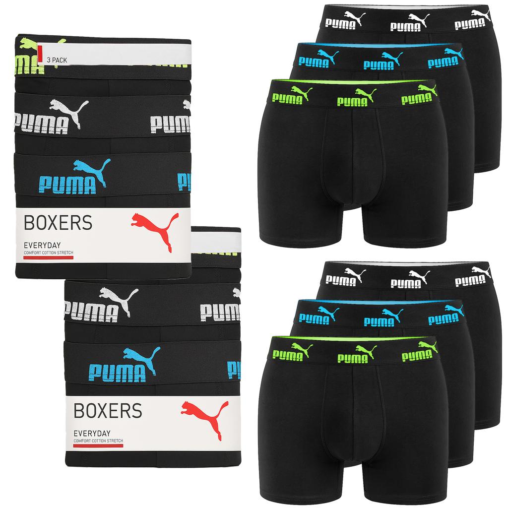 Puma Men' Boxer Shorts 6 Pack Cotton Panties Black Mix Logo Size