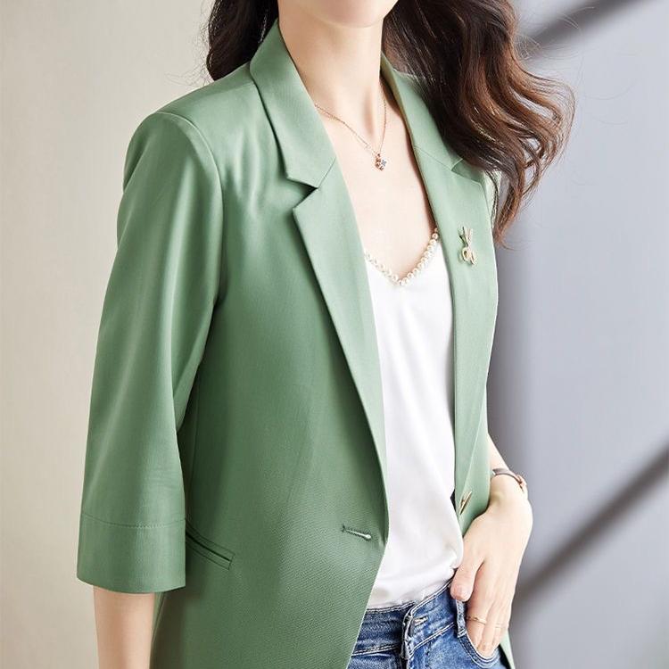 Модный и легкий женский фиолетовый пиджак с рукавами 3/4