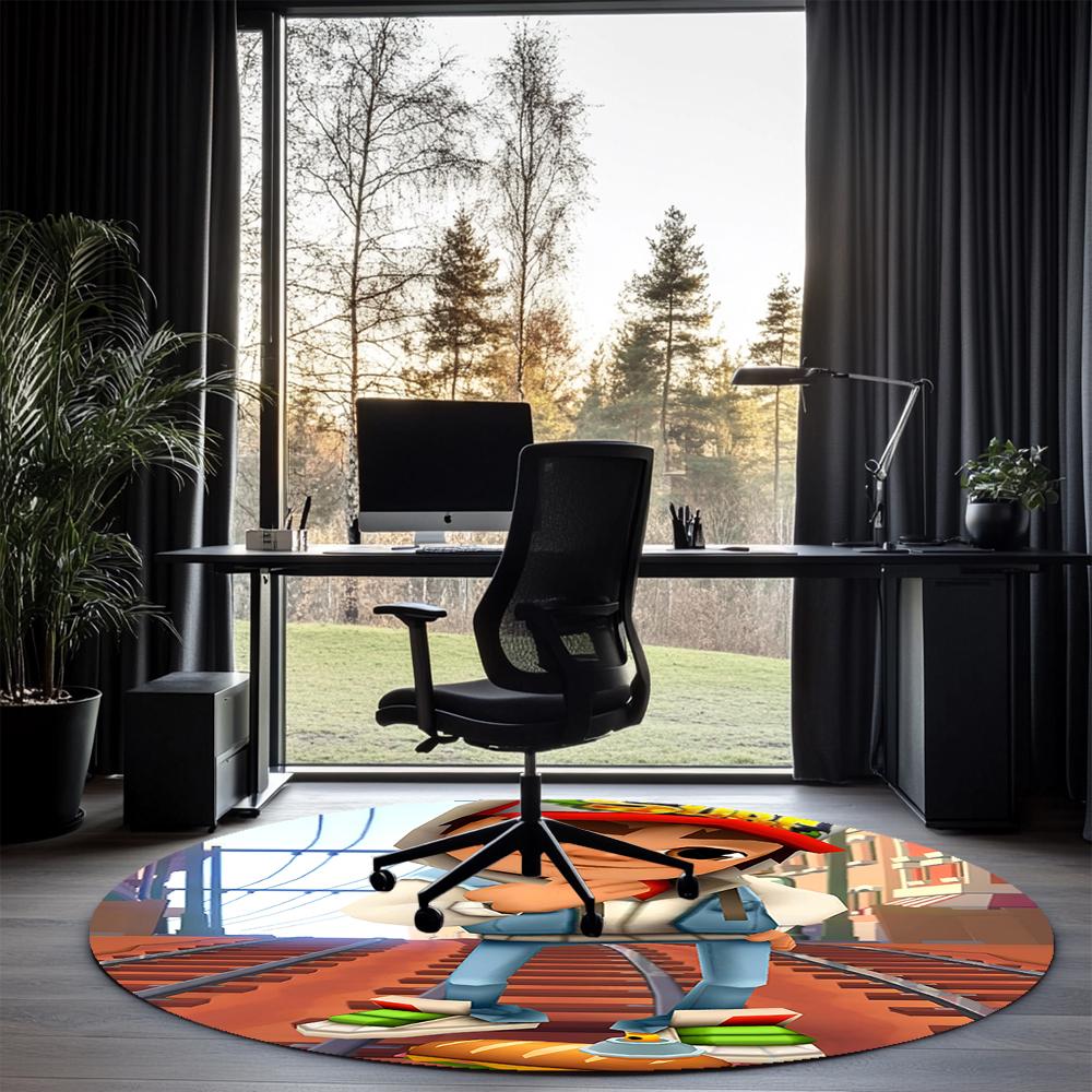 Subway Surfers Printed Round Rug Carpet Chair Rug Area Rug Entryway Doormats,for Office Chair Living Room Bedroom Kitchen Room.