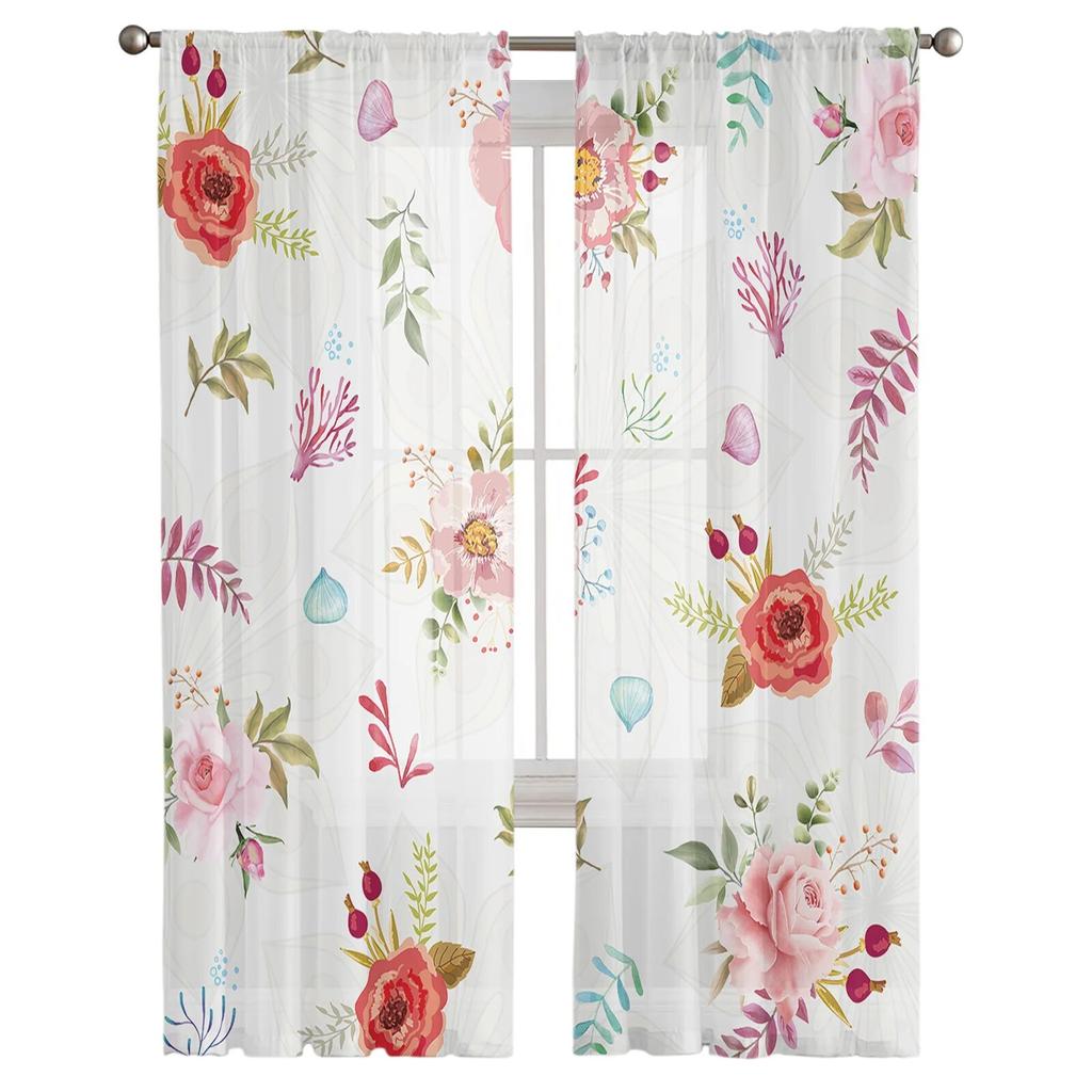 Прозрачные шторы с цветами и листвой для гостиной, спальни, детской комнаты, тюлевые занавески для окон