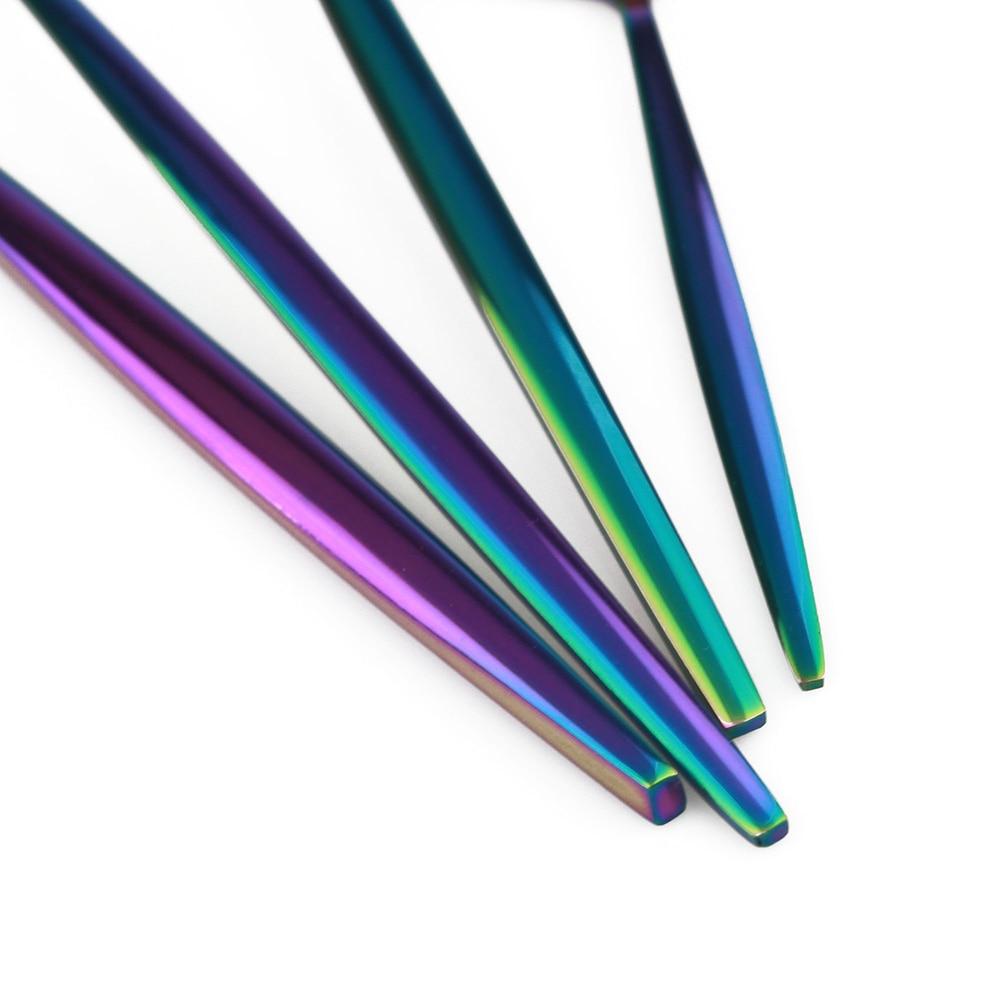 4 шт. черный набор столовых приборов из нержавеющей стали, столовые приборы Радужный обеденный набор, нож, вилка, ложка, набор столового серебра, кухонное зеркало, набор посуды