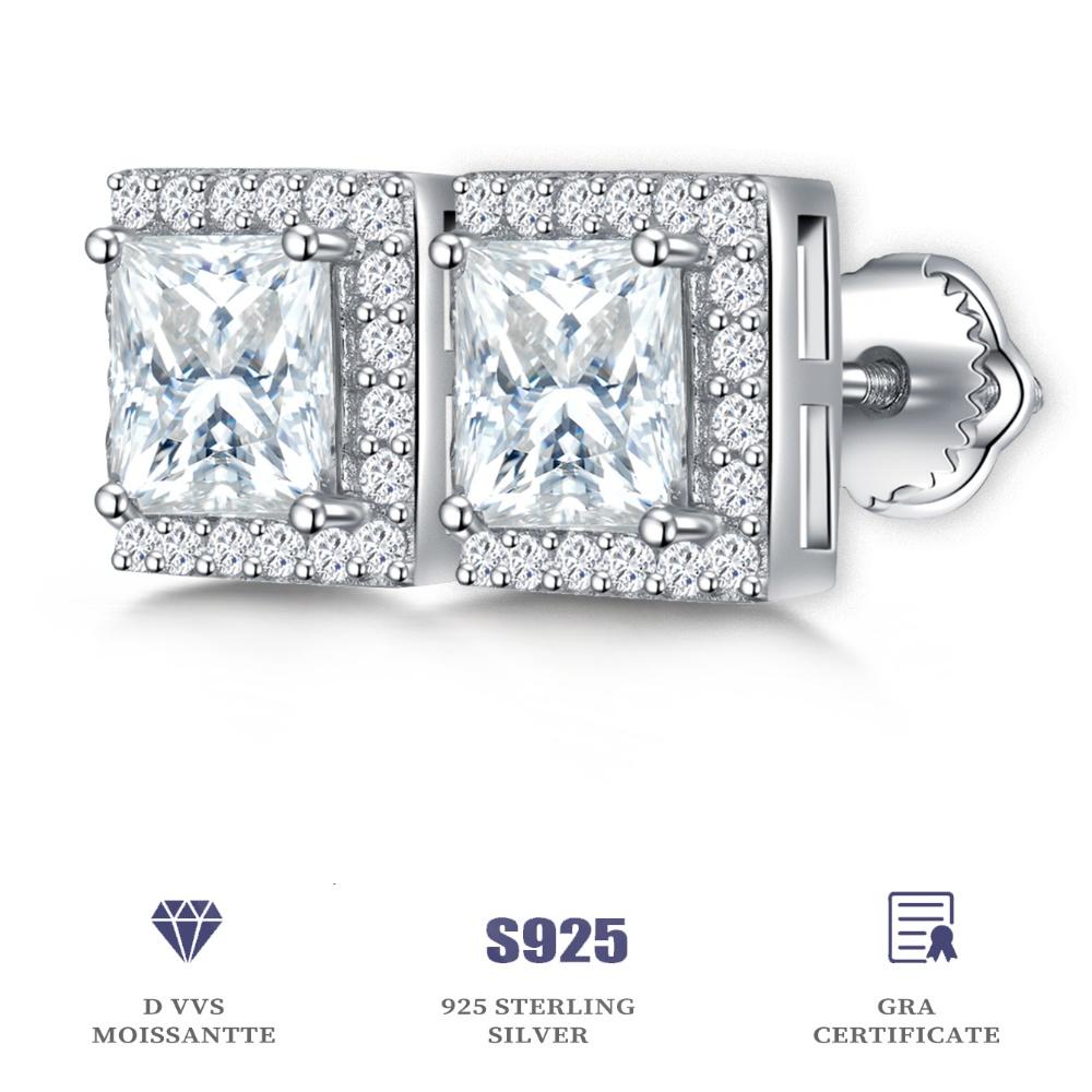 Trend Design Sense High-End S925 Sterling Silver Moissanite Square Earrings Men's and Women's Couple Models Fashion Stud Earrings