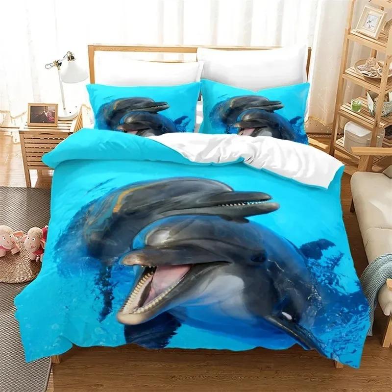 Dolphin Ocean Animal Bedding Set Boys Girls Twin Queen Size Duvet Cover Pillowcase Bed Boys Adult Home Textileextile