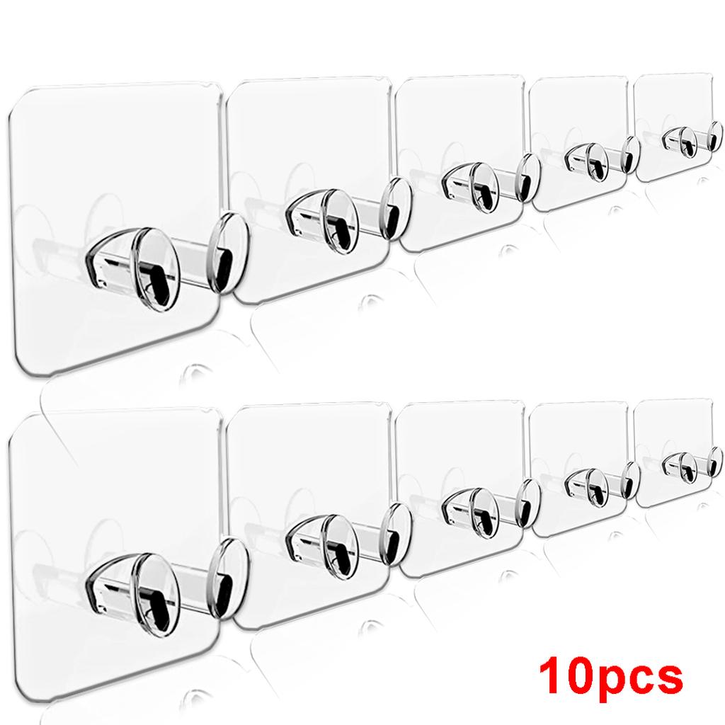 10/1Pcs Transparent Wall Hooks Strong Self Adhesive Hanger Plug Socket Holders Door Sticky Hanging Hook for Kitchen Bathroom