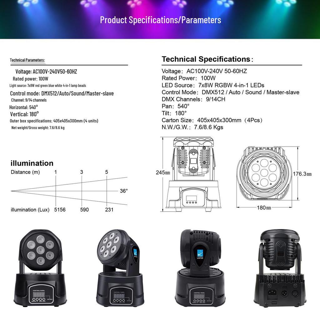 Da Pu 7x10W LED Moving Head Stage Lights for Performances