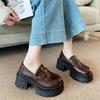 618-18 Platform Loafers Women's 2025 Spring and Autumn New Versatile Commuter Retro British Style Black Small Leather Shoes Women