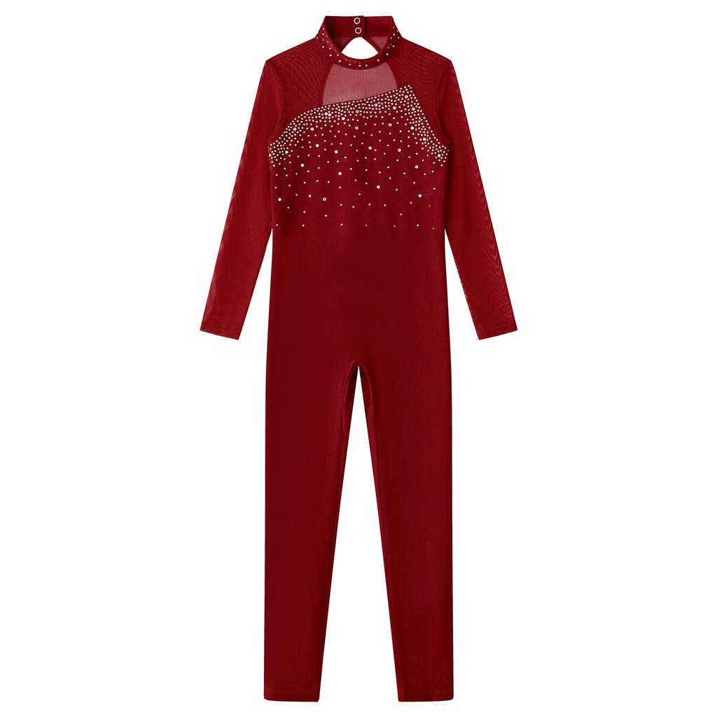 Children Girls Fashion Leotard Long Sleeve Round Collar Hollow Back Skating Performance Jumpsuit