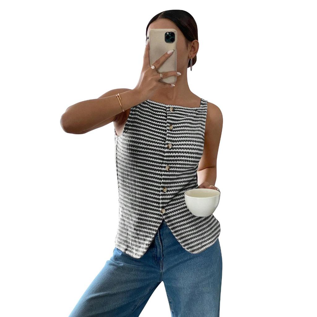 Summer New Women's Casual Button Sleeveless Camisole Tank Top, Leisure