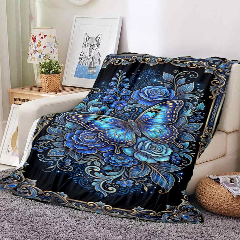 Dark Romance Butterfly Roses Blanket Sofa Blanket Camping Trip Bedroom Outdoor Plush Blanket Digital Printing