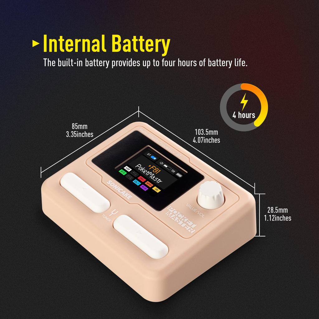 SONICAKE Pocket Master Портативная мультиэффект-педаль 100+ эффектов Моделирование усилителей для гитары, баса, акустики IR-кабинеты Стерео OTG USB-аудио Перезаряжаемая Розовый