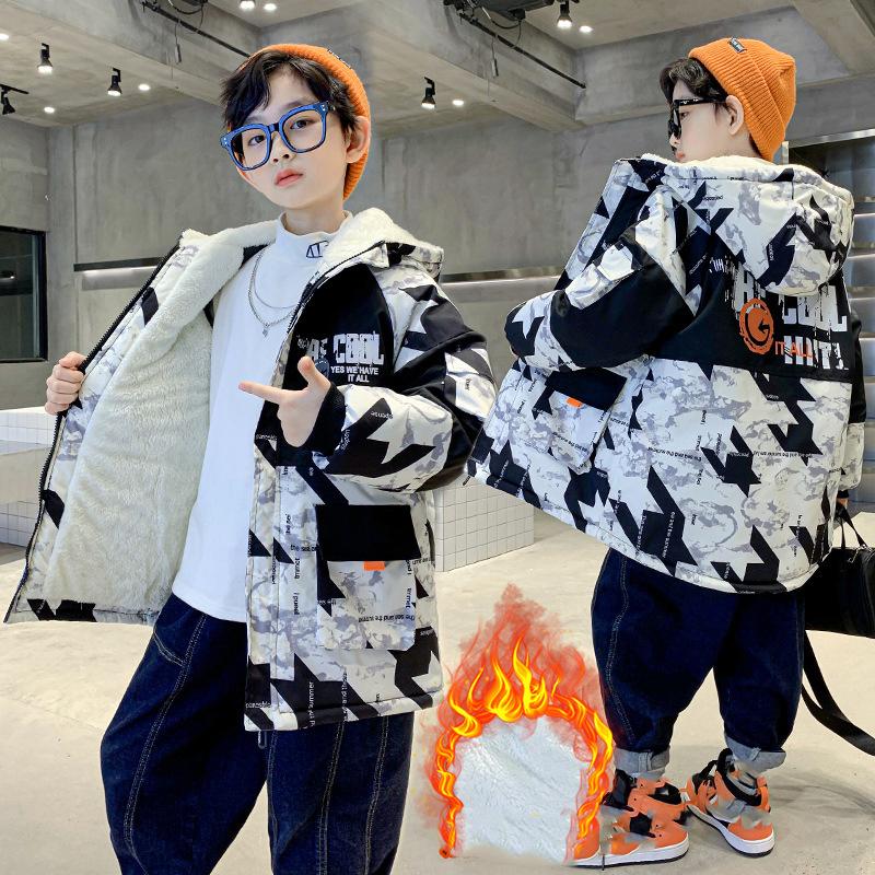 Winter Children's Cotton Hooded Coat Boys Warm Zipper Parka Jacket Fashion