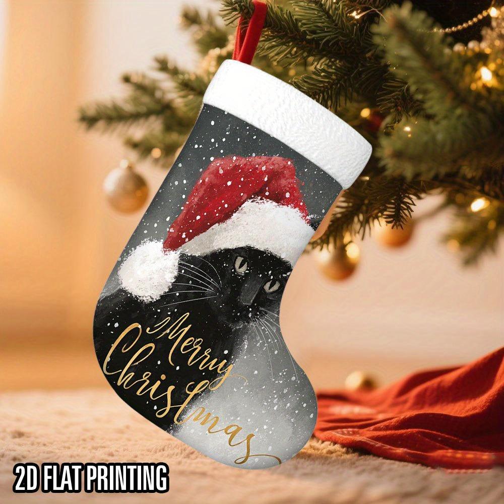 Christmas decoration fireplace hanging stocking 1pc Merry Christmas Cat Stocking with Cute Kitten Face & Paw P