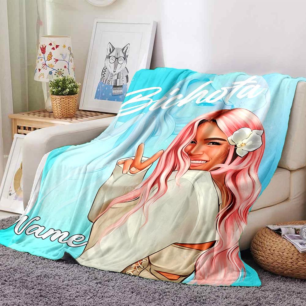 Customiz Name Personality singer Karol G Blanket Soft &Warm Sofa Office Bed Travel Lunch Break Blanket, Gift Suitable All Seasons