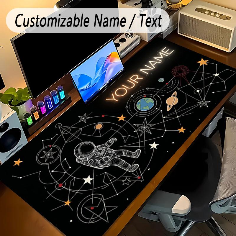 Astronaut Space Theme Personalized Mouse Pad Custom Name Text Non Slip Desk Pad For Laptop Office Desktop