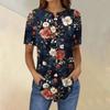 Short Sleeve Womens Tops Summer T-Shirts Floral Print V Neck Casual Basic Tee Button Shirts Tunic Tops