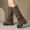 Женские длинные сапоги на платформе, туфли на высоком каблуке, сапоги до колена, зимний тренд, мотоциклетные сапоги, кожаная обувь, женские ботинки челси