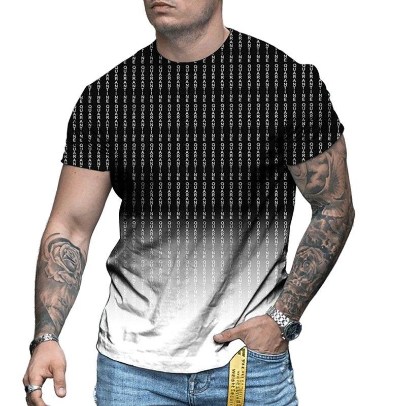 Summer Men Simple Daily Casual Loose T-Shirt Fashion 3d Printed Personality Street Large Size O Collar Short-Sleeved Clothing