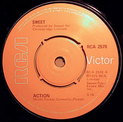 7-дюймовая пластинка SWEET - Action RCA2578 RCA Victor 1975 UK Рок Б/У