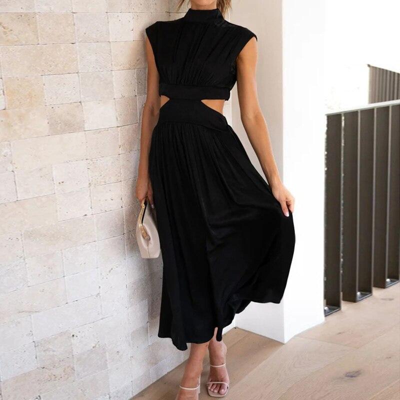 Элегантное платье трапециевидной формы с воротником-стойкой, летнее элегантное сексуальное женское платье с вырезом, повседневное платье без рукавов с открытой талией Y2k, вечерние платья 25544