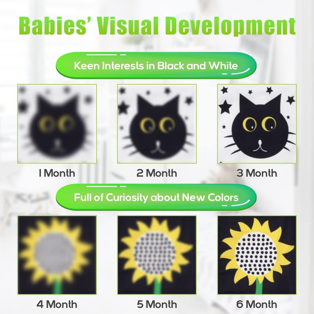 Tummy Time Toys, High Contrast Black and White Baby Soft Book Newborn Sensory Toys for Infants Visual Training Early Education