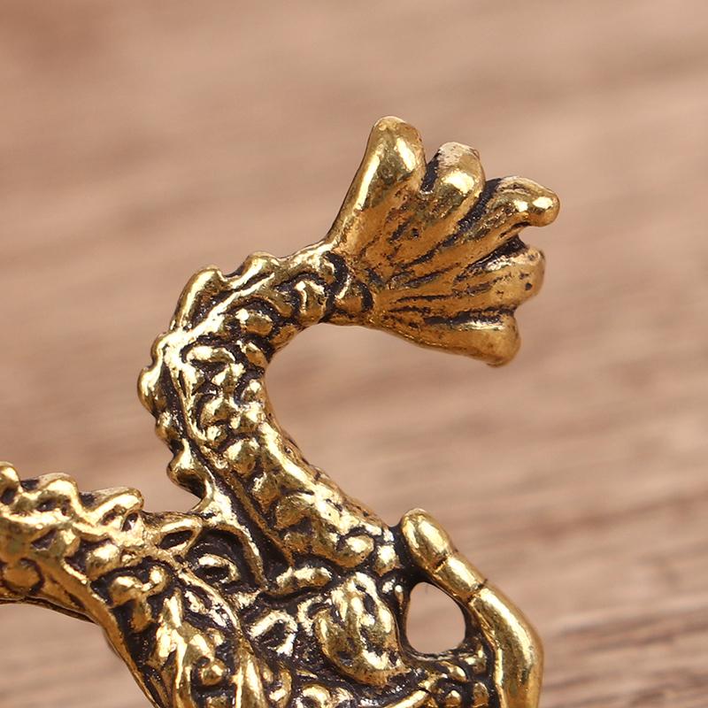 1Pc Solid Brass Zodiac Dragon Small Statue Desktop Ornament Feng Shui Decor