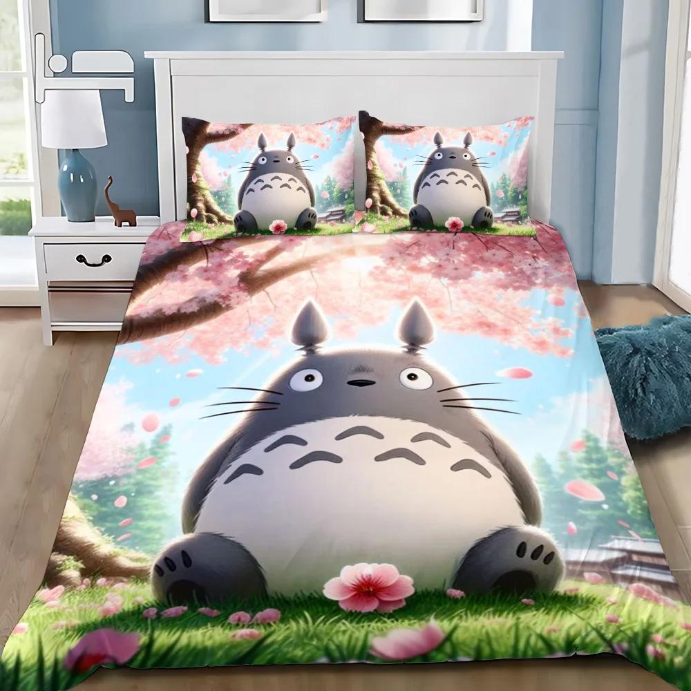 Anime Duvet Cover Pillowcase Bedding Set T-TotoroS Kawaii Adult Boy Girl Bedroom Decoration Children Single Double Large Size