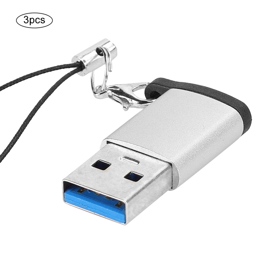 3 шт. USB 3.0 на Type C 3.1 Female Адаптер Шнурок Электронный Разъем для Передачи Данных(Серебристый + Ремешок )